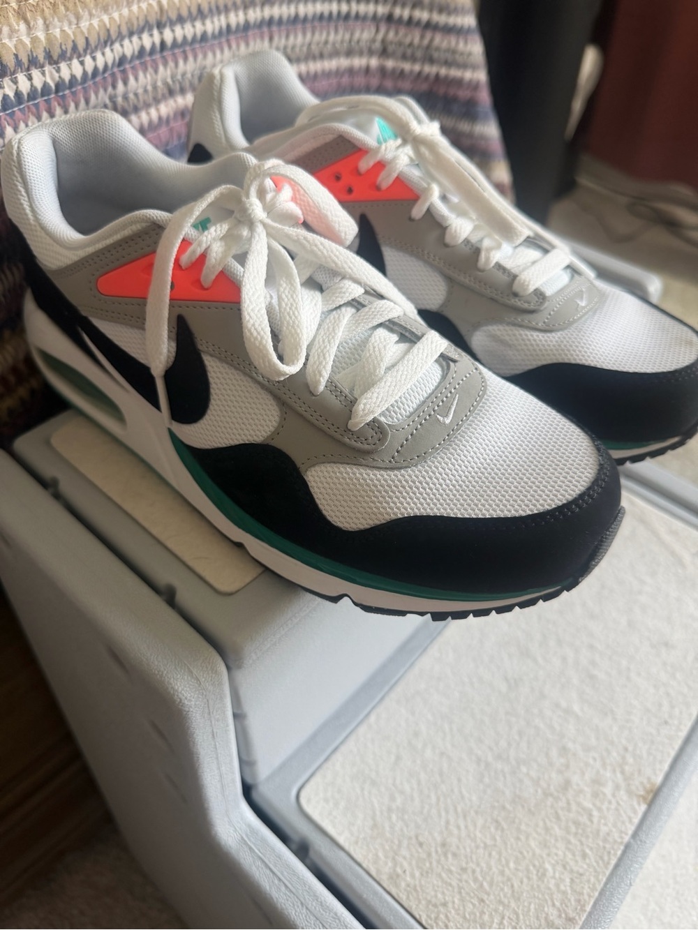 Nike women’s air max White Black Gray Sneakers with Teal & Coral Accents
